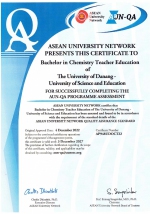 14. Giấy chứng nhận đạt tiêu chuẩn chất lượng AUN-QA cấp chương trình đào tạo ngành Sư phạm Hóa học