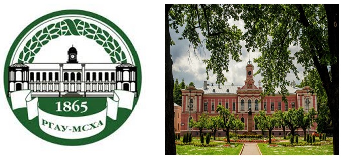 Logo và cảnh quan của Đại học Nông nghiệp Quốc gia Nga mang tên K. A. Timiryazev