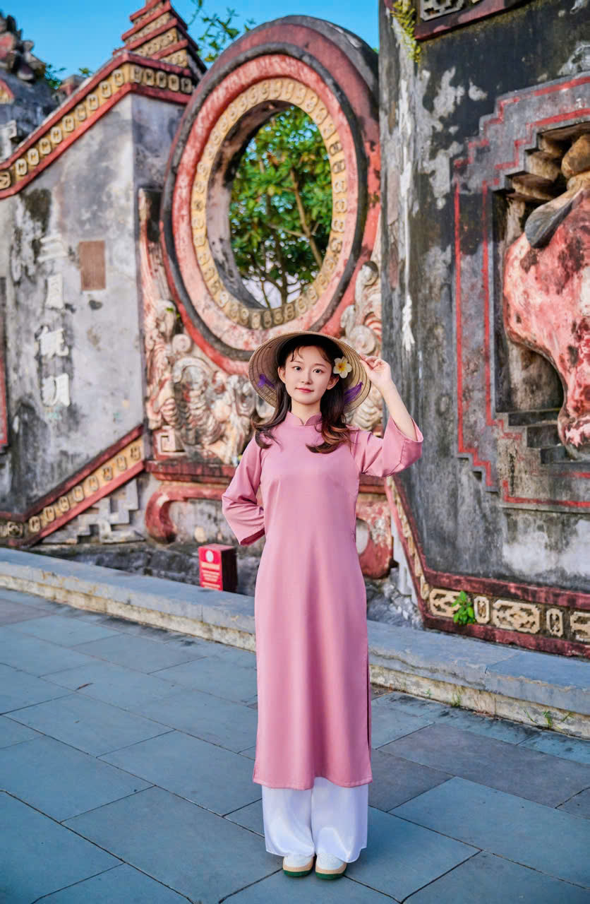 Hoc vien Vu Dan trai nghiem trang phục truyen thong ao dai Viet Nam